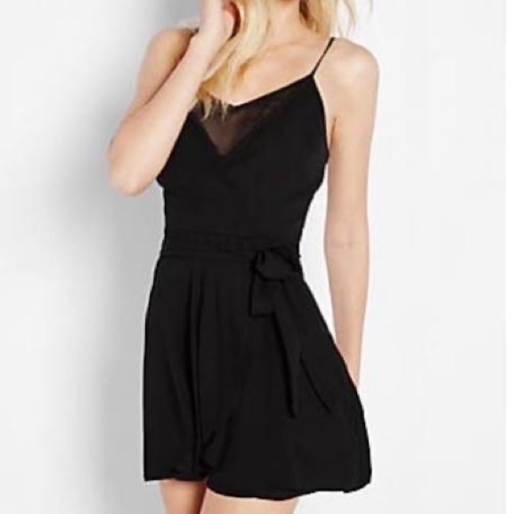 Express | NWT black wrap romper with adjustable straps and sheer cami inset